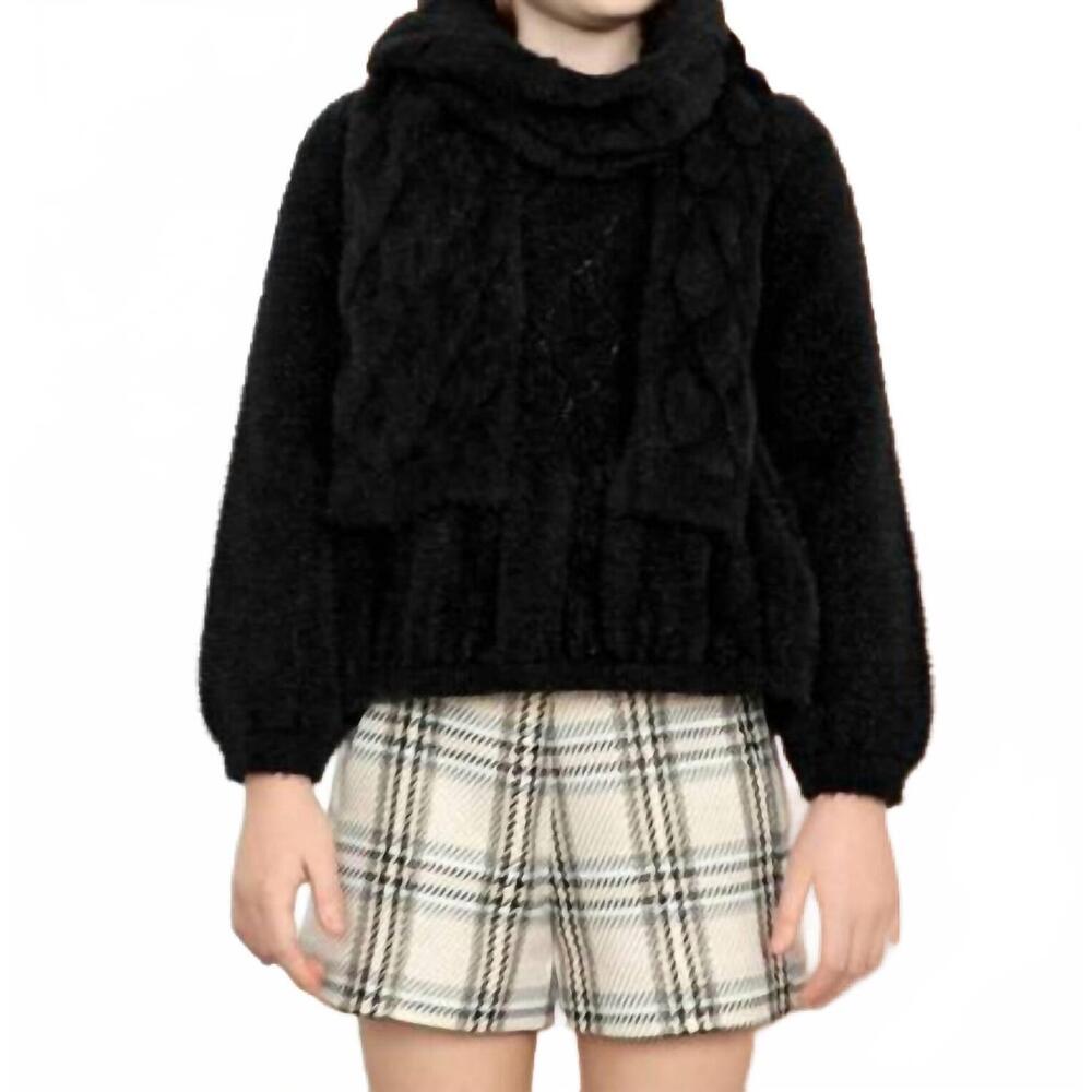NEW ABEL & LULA shiny openwork faux fur sweater in black